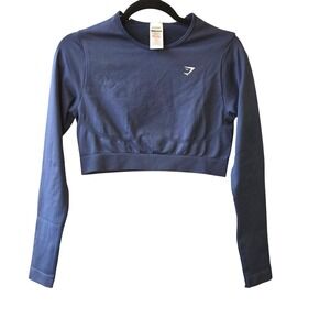 Gymshark Everyday Seamless Long Sleeve Crop Top‎ Womens Large Navy B7A2S